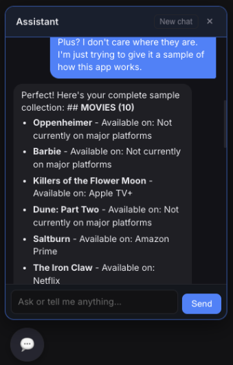Assistant response listing everything that was added with platform sources