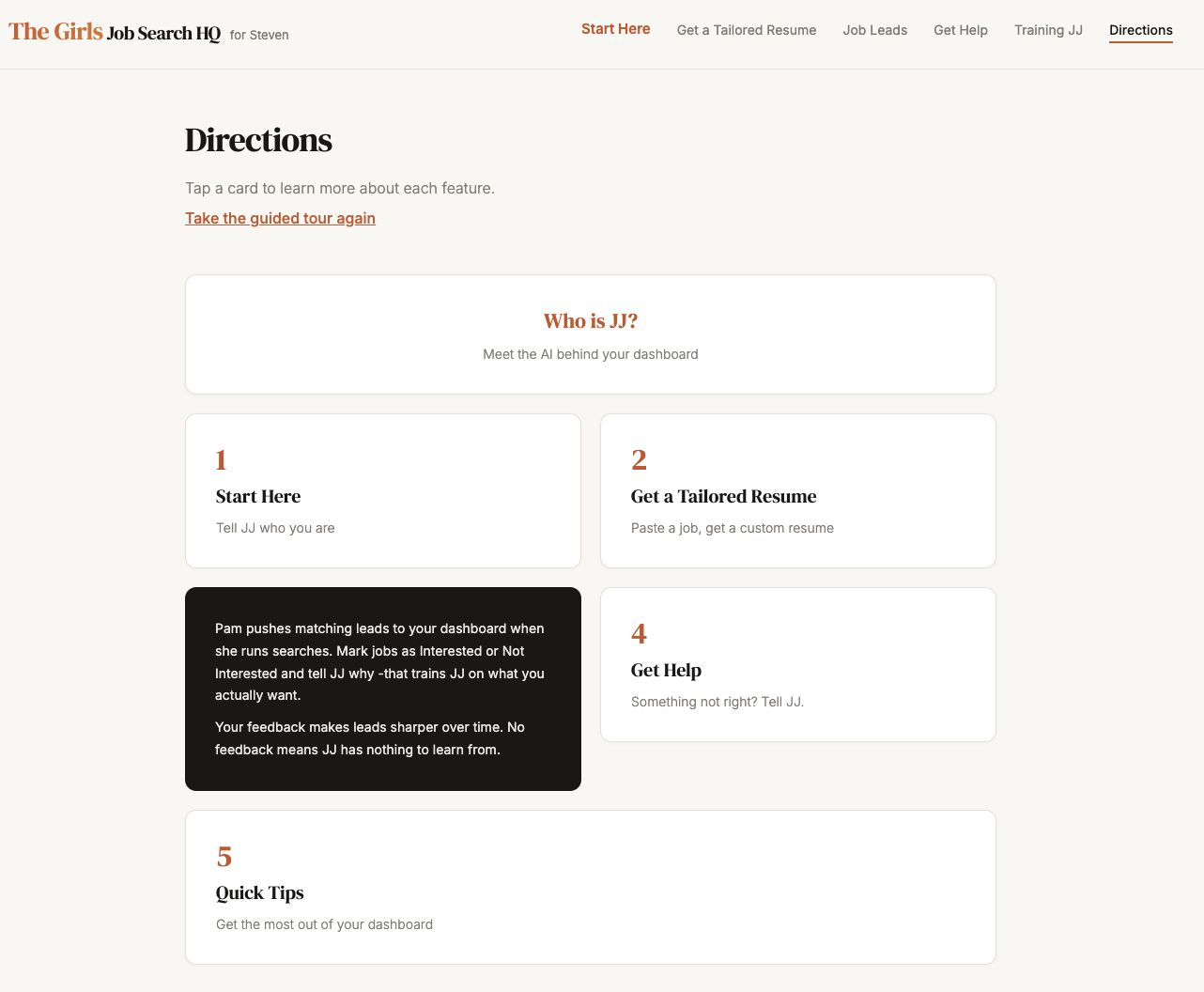 Directions page with a card expanded showing detailed instructions